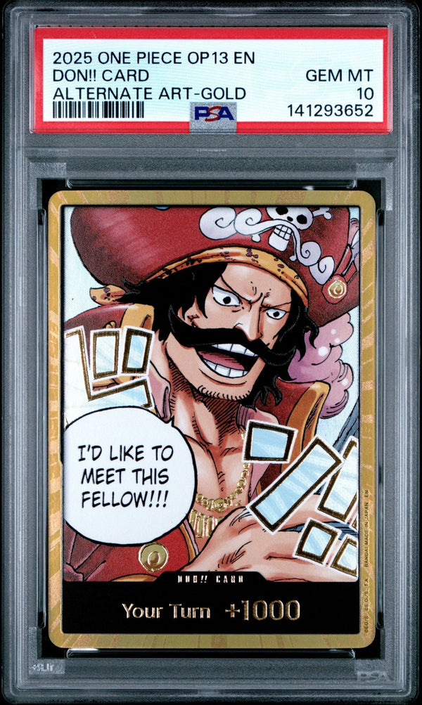 Graded 2025 One Piece Don!! OP13 Gold D Roger PSA 10 Gem Mint card
