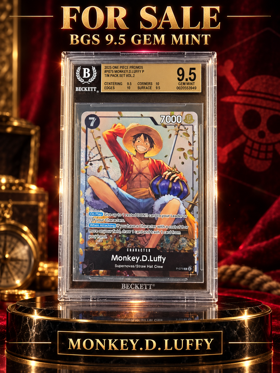 One Piece Monkey.D.Luffy P-075 Tin Pack Set Vol.2 promo BGS 9.5 Gem Mint slab, cert 0020553949