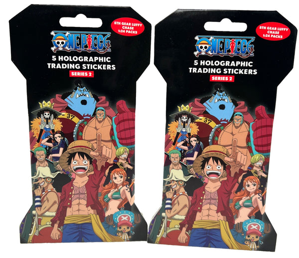 One Piece 5-Pack Holographic Trading Stickers Series 2 — sealed packs with Gear 5 Luffy chase