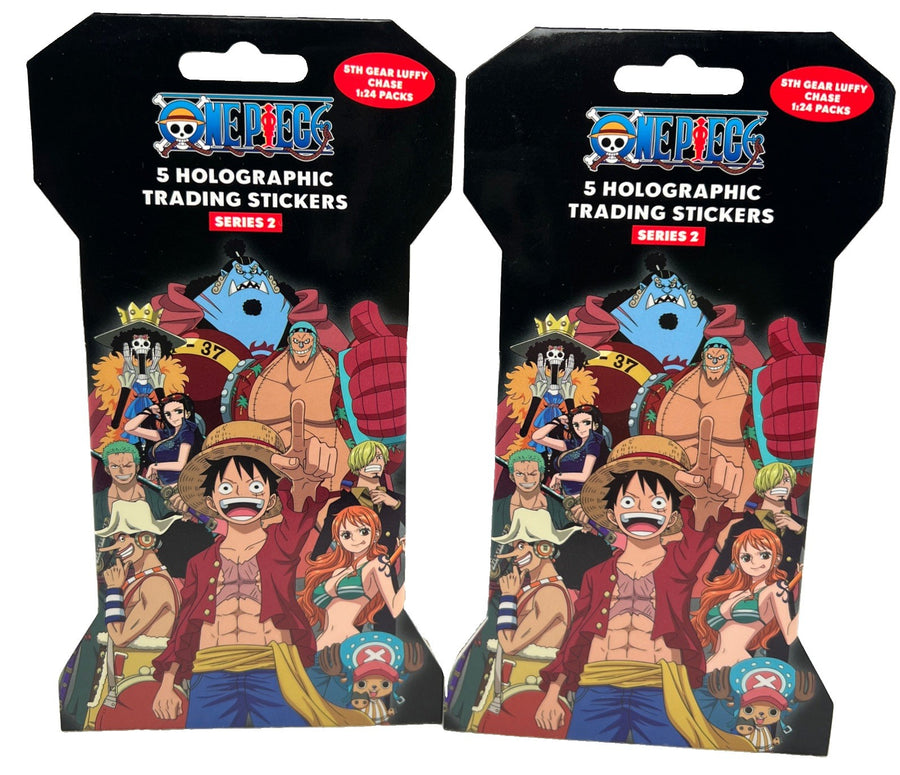 One Piece 5-Pack Holographic Trading Stickers Series 2 — sealed packs with Gear 5 Luffy chase